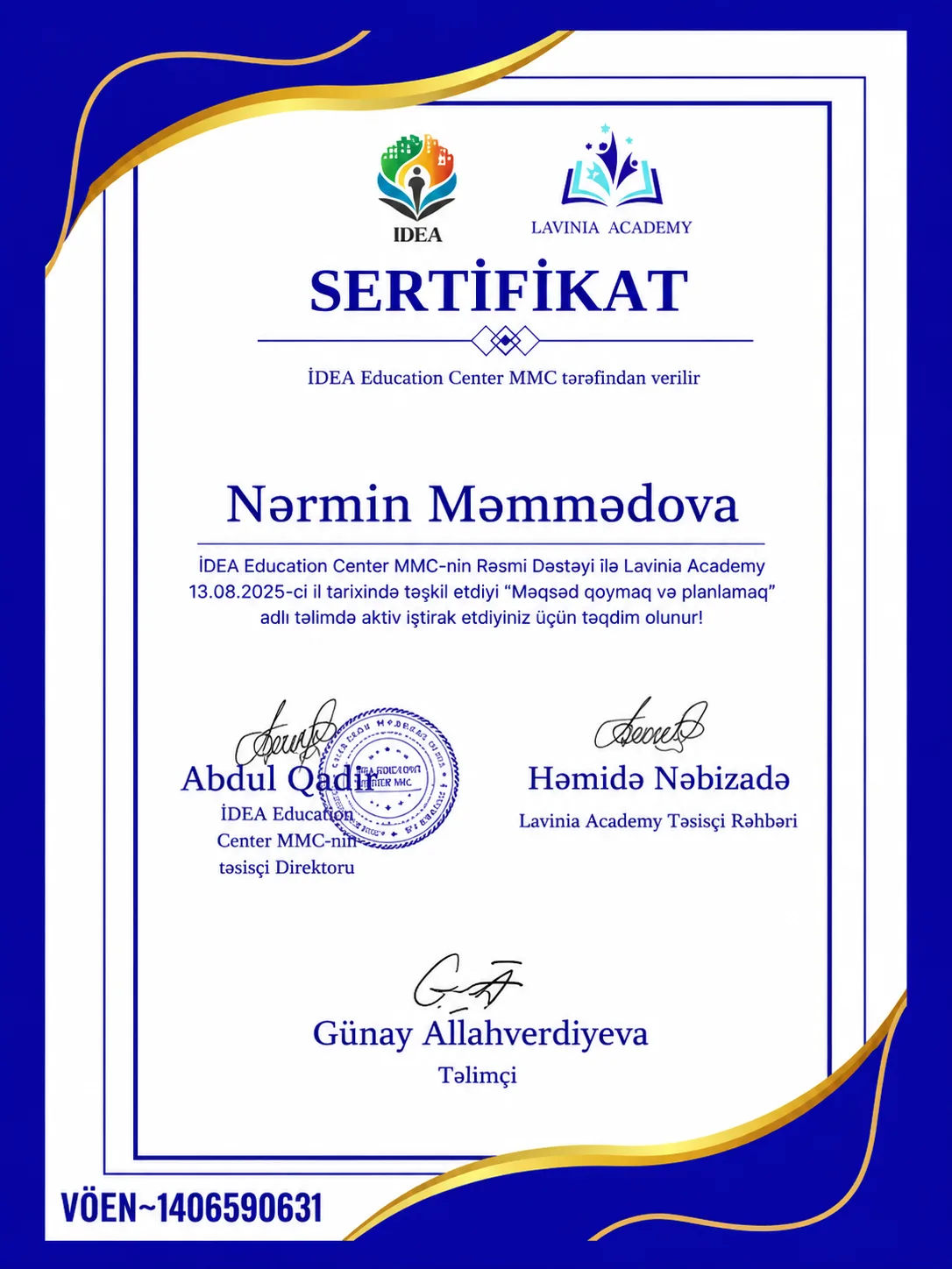 Aktiv iştirak üçün verilib sertifikatı